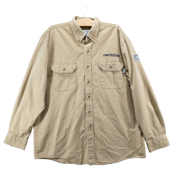 Tyndale Men's Flame Resistant Novinium Button Down Shirt Tan Size XL Long Sleeve - Picture 1 of 16